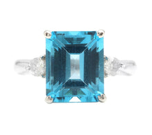 Load image into Gallery viewer, 3.00 Carats Impressive Natural Swiss Blue Topaz and Diamond 14K White Gold Ring