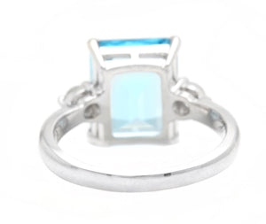 3.00 Carats Impressive Natural Swiss Blue Topaz and Diamond 14K White Gold Ring
