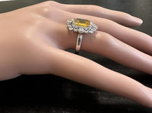 Load image into Gallery viewer, 4.10 Carats Exquisite Natural Yellow Sapphire and Diamond 14K Solid White Gold Ring