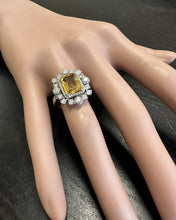 Load image into Gallery viewer, 4.10 Carats Exquisite Natural Yellow Sapphire and Diamond 14K Solid White Gold Ring