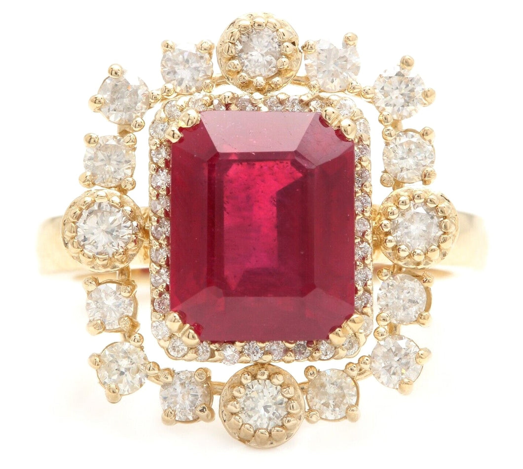 6.50Ct Stunning Natural Ruby & Diamond 14K Solid Yellow Gold Ring