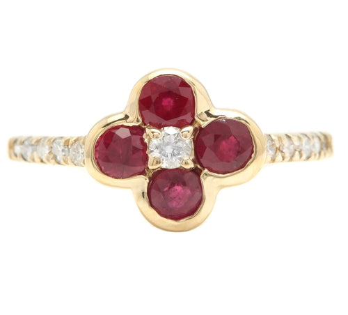 1.10Ct Stunning Natural Ruby & Diamond 14K Solid Yellow Gold Ring