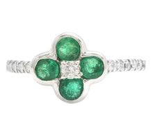 Load image into Gallery viewer, Exquisite Natural Emerald and Diamond 14K Solid White Gold Ring