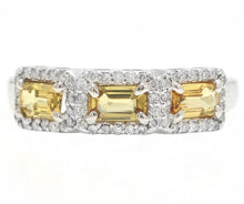 Load image into Gallery viewer, 1.35 Carats Exquisite Natural Yellow Sapphire and Diamond 14K Solid White Gold Ring