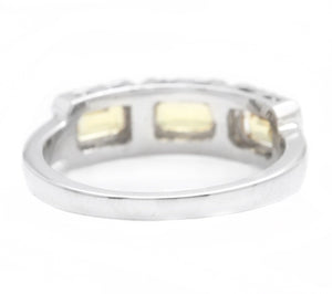 1.35 Carats Exquisite Natural Yellow Sapphire and Diamond 14K Solid White Gold Ring