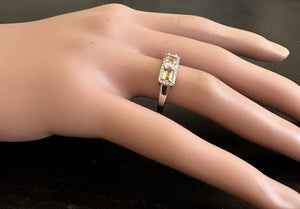 1.35 Carats Exquisite Natural Yellow Sapphire and Diamond 14K Solid White Gold Ring