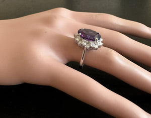 6.55 Carats Natural Amethyst and Diamond 14K Solid White Gold Ring