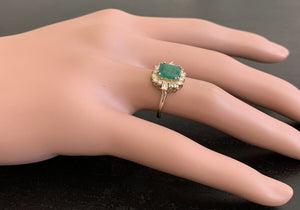 1.50 Carats Natural Emerald and Diamond 14K Solid Yellow Gold Ring
