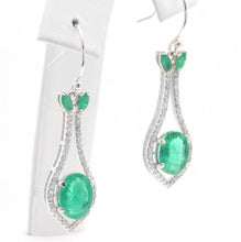 Load image into Gallery viewer, Estate 4.20 Carats Natural Emerald and Diamond 14K Solid White Gold Earrings