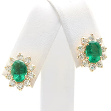 Load image into Gallery viewer, ESTATE 3.30 Carats Natural Emerald and Diamond 14K Solid Yellow Gold Earrings