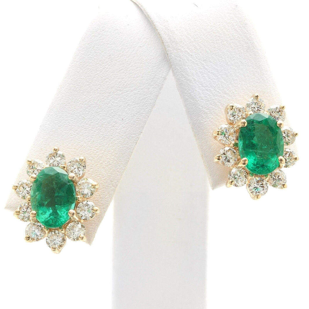 ESTATE 3.30 Carats Natural Emerald and Diamond 14K Solid Yellow Gold Earrings