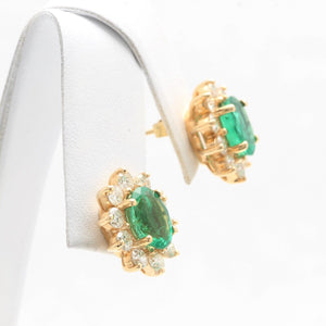 ESTATE 3.30 Carats Natural Emerald and Diamond 14K Solid Yellow Gold Earrings