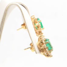 Load image into Gallery viewer, ESTATE 3.30 Carats Natural Emerald and Diamond 14K Solid Yellow Gold Earrings