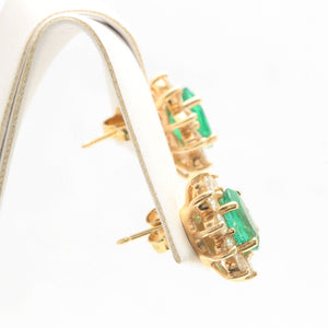 ESTATE 3.30 Carats Natural Emerald and Diamond 14K Solid Yellow Gold Earrings