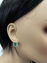 Load image into Gallery viewer, ESTATE 3.30 Carats Natural Emerald and Diamond 14K Solid Yellow Gold Earrings