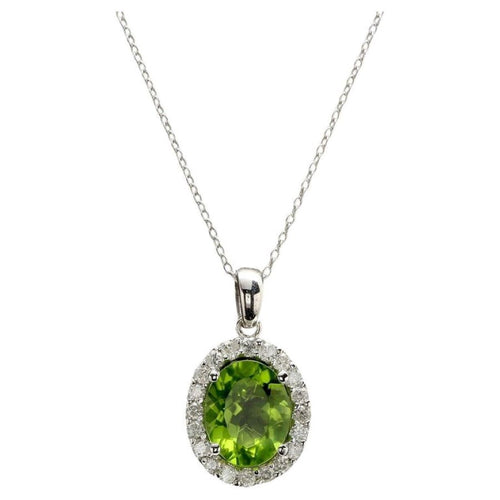 4.00Ct Natural Peridot and Diamond 14K Solid White Gold Necklace