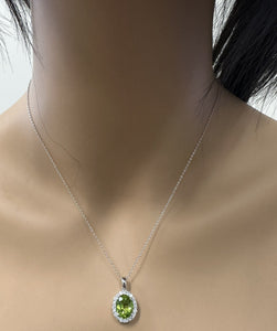 4.00Ct Natural Peridot and Diamond 14K Solid White Gold Necklace