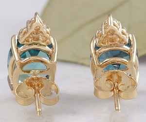 Exquisite 4.80 Carats Natural London Blue Topaz and Diamond 14K Solid Yellow Gold Stud Earrings