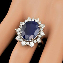 Load image into Gallery viewer, 10.75ct Natural Blue Sapphire &amp; Diamond 14k Solid White Gold Ring
