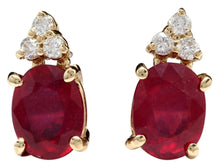 Load image into Gallery viewer, Exquisite 4.20 Carats Red Ruby and Diamond 14K Solid Yellow Gold Stud Earrings