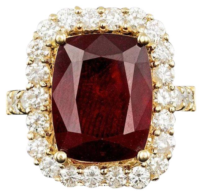 12.20 Carats Red Ruby and Natural Diamond 14k Solid Yellow Gold Ring