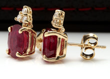 Load image into Gallery viewer, Exquisite 4.20 Carats Red Ruby and Diamond 14K Solid Yellow Gold Stud Earrings