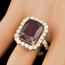 Load image into Gallery viewer, 12.20 Carats Red Ruby and Natural Diamond 14k Solid Yellow Gold Ring