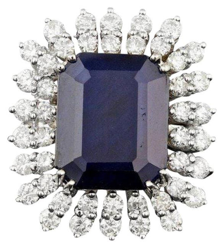 15.70ct Natural Blue Sapphire & Diamond 14k Solid White Gold Ring