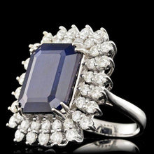 Load image into Gallery viewer, 15.70ct Natural Blue Sapphire &amp; Diamond 14k Solid White Gold Ring