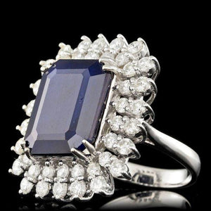 15.70ct Natural Blue Sapphire & Diamond 14k Solid White Gold Ring