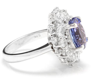 3.80 Carats Natural Very Nice Looking Tanzanite and Diamond 14K Solid White Gold Ring
