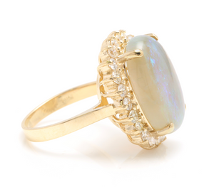 9.10 Carats Natural Impressive Australian Opal and Diamond 14K Solid Yellow Gold Ring