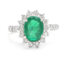 Load image into Gallery viewer, 4.00 Carats Natural Emerald and Diamond 14K Solid White Gold Ring