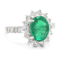 Load image into Gallery viewer, 4.00 Carats Natural Emerald and Diamond 14K Solid White Gold Ring