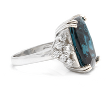 Load image into Gallery viewer, 13.70 Carats Natural Impressive London Blue Topaz and Diamond 14K White Gold Ring