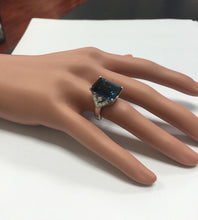Load image into Gallery viewer, 13.70 Carats Natural Impressive London Blue Topaz and Diamond 14K White Gold Ring