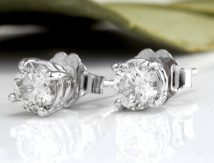 Exquisite .80 Carats Natural Diamond 14K Solid White Gold Stud Earrings