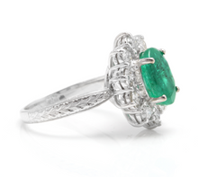 Load image into Gallery viewer, 5.20 Carats Exquisite Emerald and Diamond 14K Solid White Gold Ring