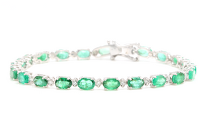 Very Impressive 12.60 Carats Natural Emerald & Diamond 14K Solid White Gold Bracelet