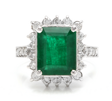 Load image into Gallery viewer, 5.40 Carats Natural Emerald and Diamond 14K Solid White Gold Ring