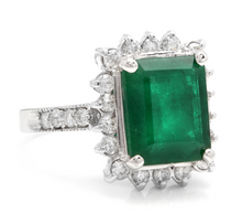 Load image into Gallery viewer, 5.40 Carats Natural Emerald and Diamond 14K Solid White Gold Ring