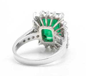 5.40 Carats Natural Emerald and Diamond 14K Solid White Gold Ring