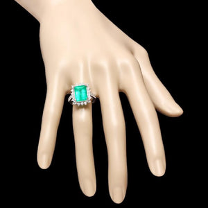 5.40 Carats Natural Emerald and Diamond 14K Solid White Gold Ring