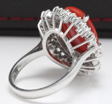 Load image into Gallery viewer, 8.00 Carats Impressive Coral and Diamond 14K White Gold Ring