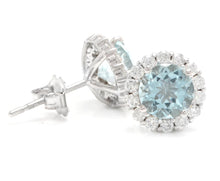 Load image into Gallery viewer, Exquisite 3.75 Carats Natural Aquamarine and Diamond 14K Solid White Gold Stud Earrings