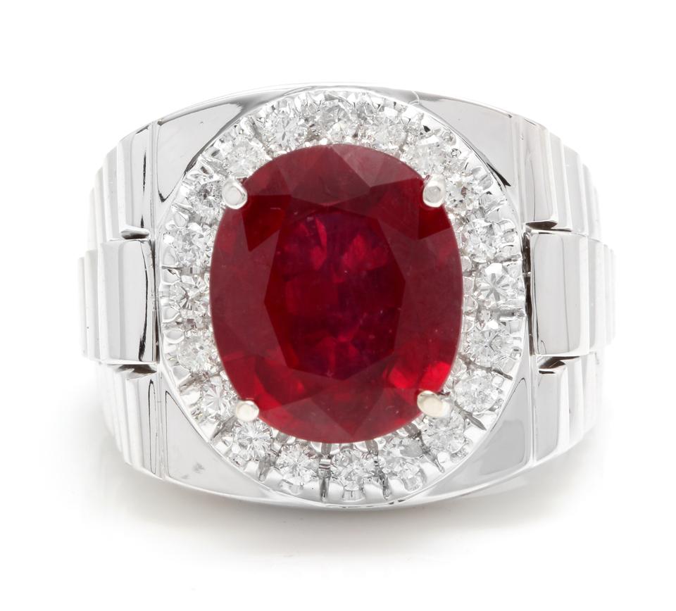 9.70 Carats Natural Diamond & Ruby 14K Solid White Gold Men's Ring