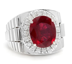 9.70 Carats Natural Diamond & Ruby 14K Solid White Gold Men's Ring