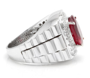 9.70 Carats Natural Diamond & Ruby 14K Solid White Gold Men's Ring
