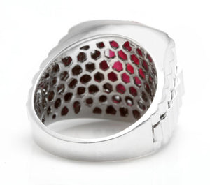 9.70 Carats Natural Diamond & Ruby 14K Solid White Gold Men's Ring