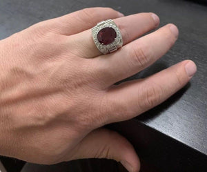 9.70 Carats Natural Diamond & Ruby 14K Solid White Gold Men's Ring